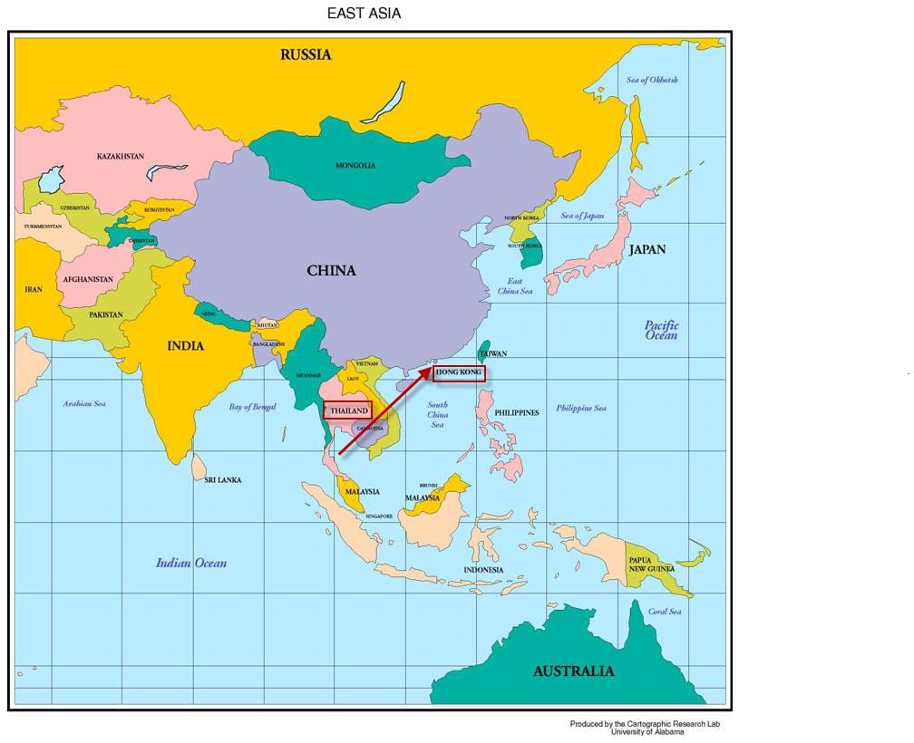 Hong Kong në hartë të azisë