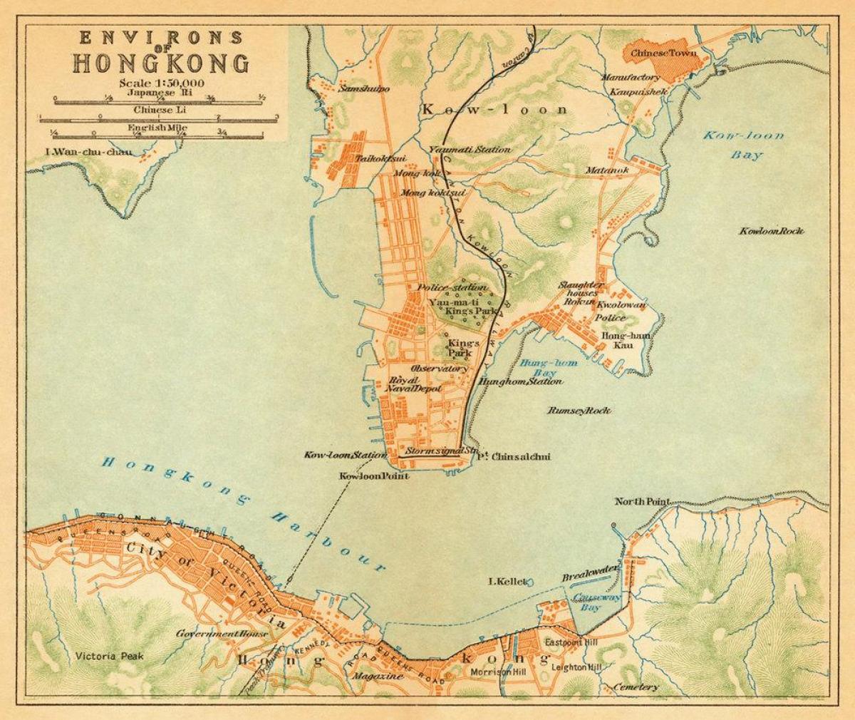 vjetër harta e Hong Kong